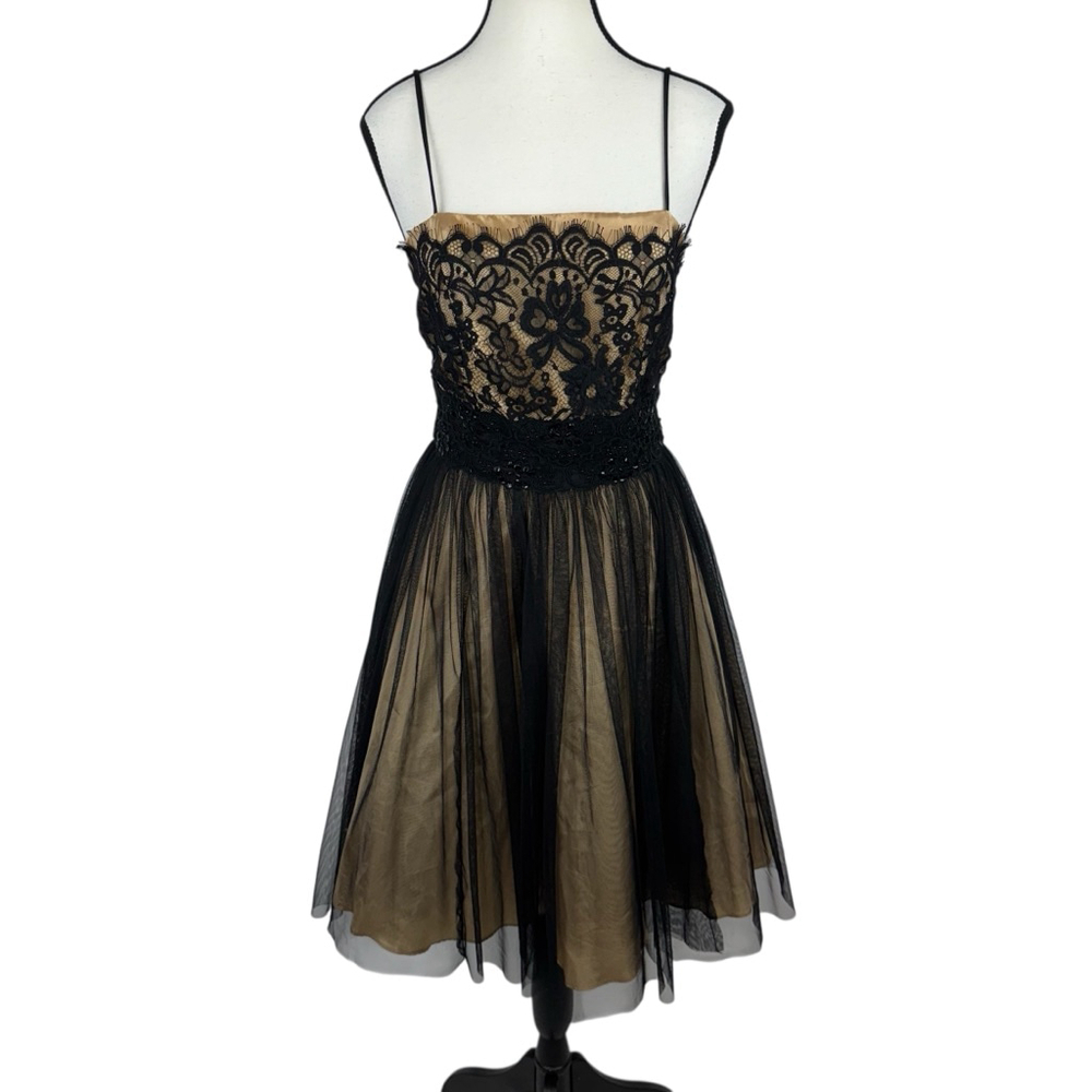Roberta Vintage 90s Lace Dress 5/6 Black Mini Beaded Prom Cocktail Party Evening - Picture 2 of 9